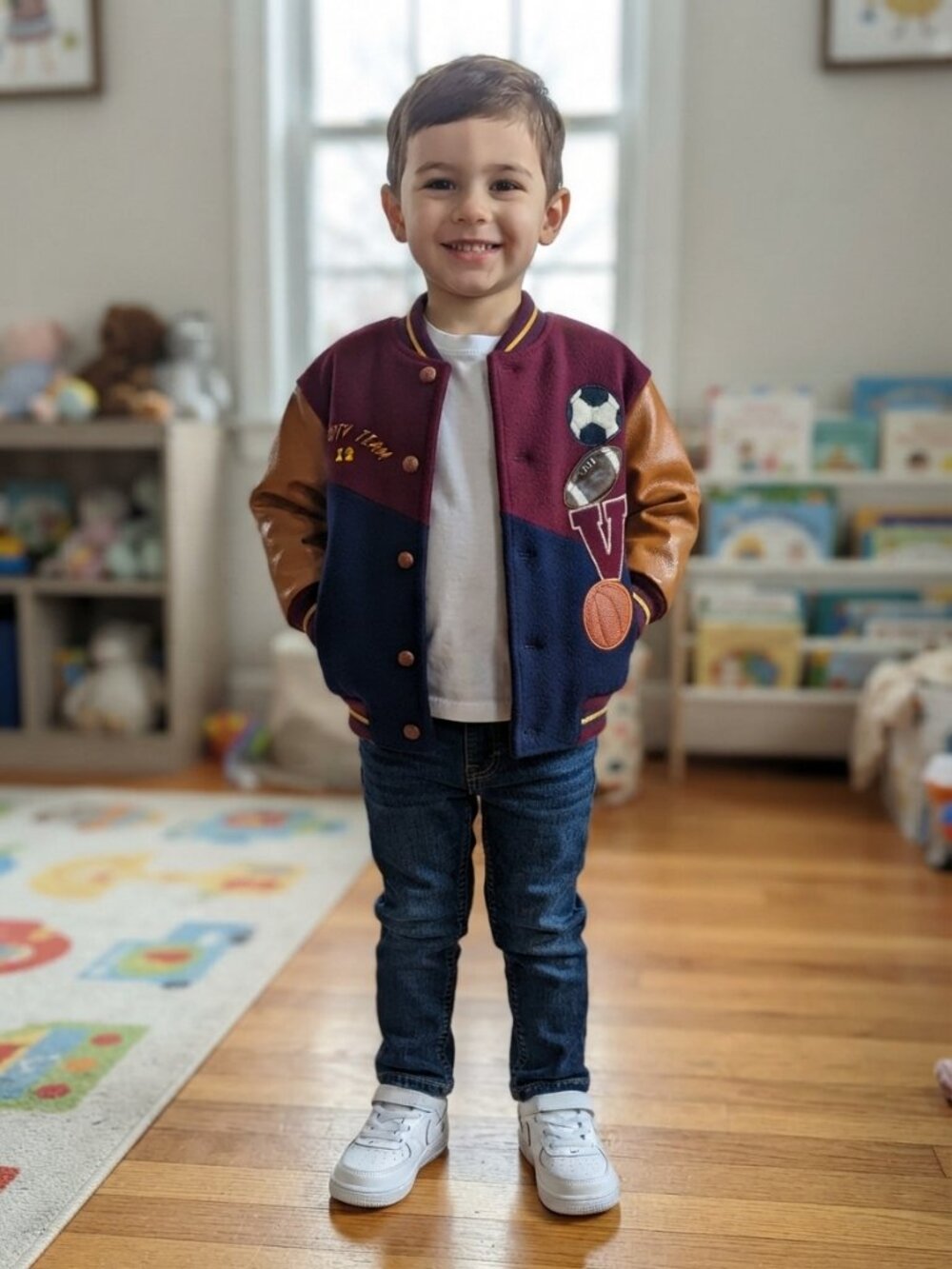 Boys Toddler Colorblock Varsity Letterman Patch Jacket 3T
